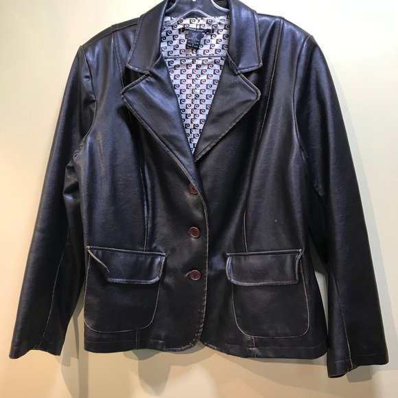 Pierre Cardin espresso leather  jacket size 1x chest 46"  raw edge look - Picture 1 of 5